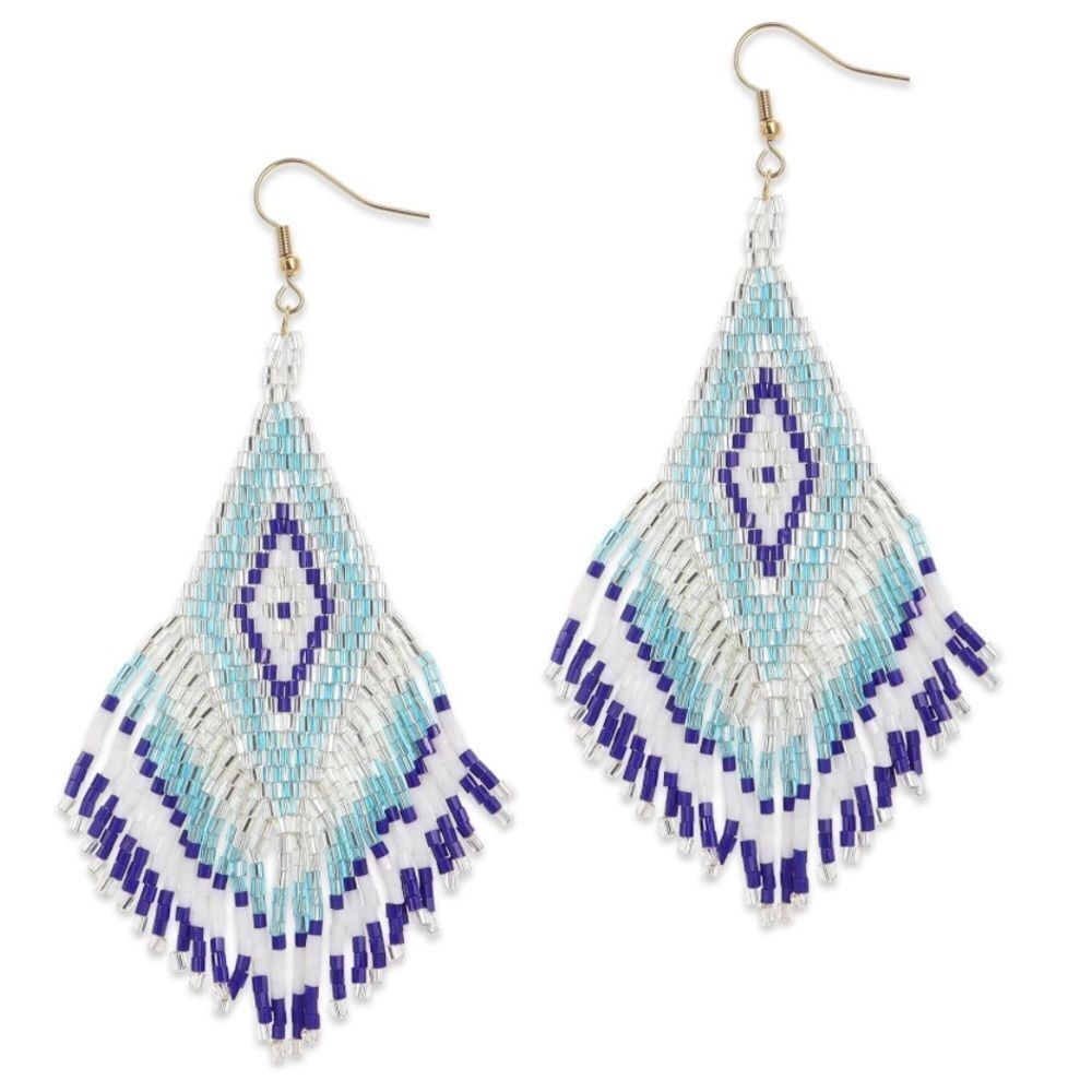 Southwestern Boho Seed Bead Tassel Dangling Statement French Wire Hook Earrings